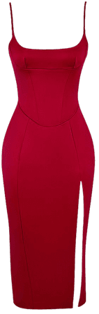 Clothing : Midi Dresses : 'Casimira' Wine Satin Corset Midi Dress