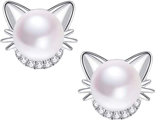 Amazon.com: Cat Earrings 925 Sterling Silver Freshwater Cultured Pearl Stud Earrings for Girls: Clothing