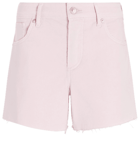 Mid Rise Pink Raw Hem Boyfriend Jean Shorts | Express