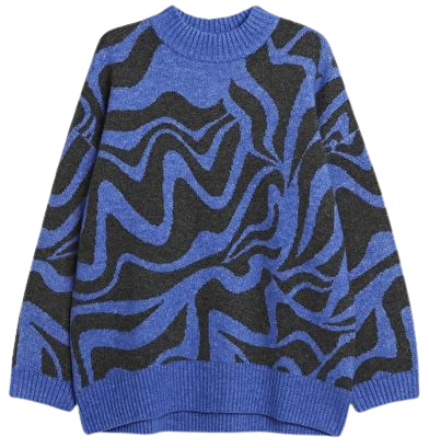 Heavy knit sweater - Blue & black waves - Monki WW