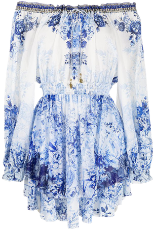 Camilla floral-print drop-shoulder short dress
