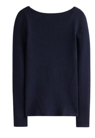 Cotton Rib Boat Neck Sweater - Navy | Boden US