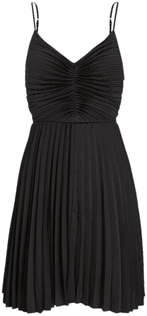 Satin V-neck Pleated Mini Dress | Express