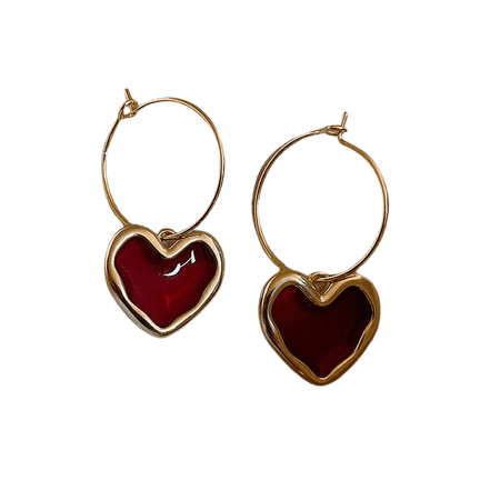 gold & red heart pendant earrings