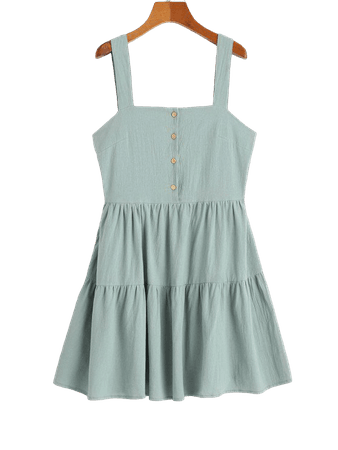 [33% OFF] [POPULAR] 2020 ZAFUL Casual Half Buttoned Straps Mini Dress In CYAN OPAQUE | ZAFUL Europe