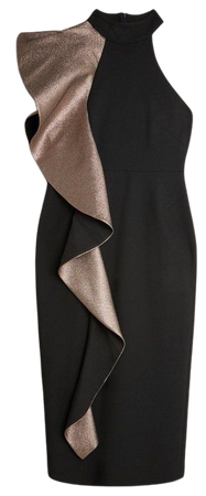 Petite Compact Stretch Ruffle Detail Tailored Mini Dress | Karen Millen