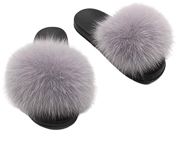 TWGDH Faux Fur Flip Flop Flat Sandals Ladies Indoor Outdoor Slip On Mega Fluffy Mules Sliders Slippers Sandals Gray: Amazon.co.uk: Shoes & Bags