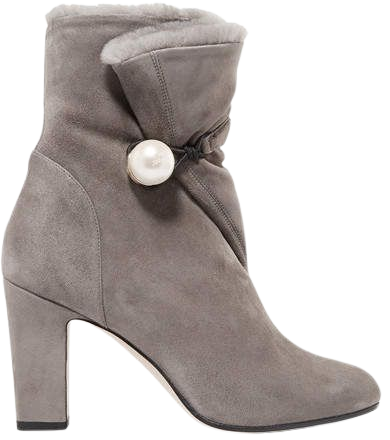 Bethanie 85 Shearling-lined Suede Ankle Boots - Dark gray