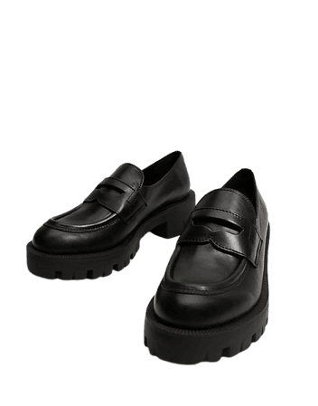Mango chunky leather flat loafers in black | ASOS