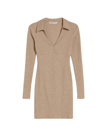Long sleeve knit polo collar mini dress - Dresses - Woman | Bershka