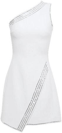 White One-shoulder sequin-embellished stretch-crepe mini dress  | DAVID KOMA |