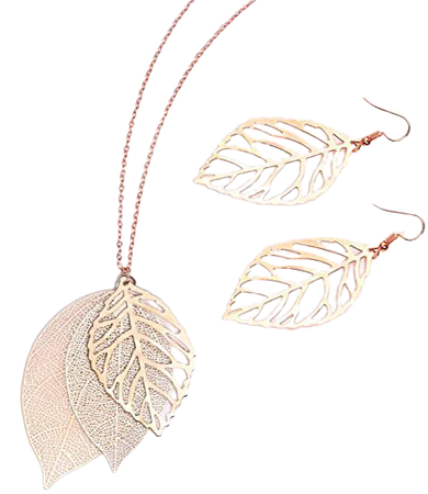 Amazon.com: NVENF Leaf Necklaces and Earrings Jewelry Set for Women Large Leaves Veins Pendant Tiered Necklaces and Modern Woodland Drop Stud Earring Fall Spring Theme Gift (A Rose Gold & Silver): Clothing
