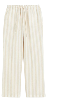 Wide-leg Linen-blend Pants - Light beige/striped - Ladies | H&M US