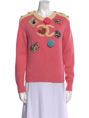 chanel sweater logo embellished pink