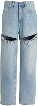 Crystal-Embellished Slit Rigid High-Rise Straight-Leg Jeans By Area | Moda Operandi