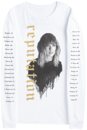 WHITE LONG SLEEVE TOUR TEE WITH REPUTATION IN GOLD – Taylor Swift Official Store