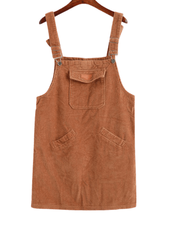[48% OFF] [POPULAR] 2019 Corduroy Pocket Slit Straight Pinafore Dress In BROWN | ZAFUL