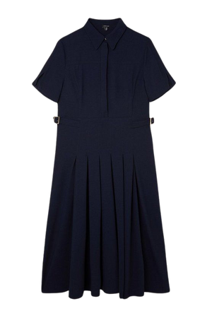 Plus Size Tailored Crepe Short Sleeve Pleated Midi Dress | Karen Millen