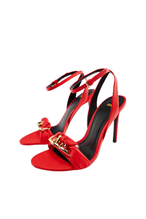 HEELED LEATHER SANDALS WITH CHAIN DETAIL - Red | ZARA United States