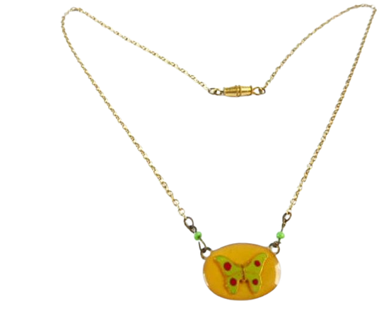 Vintage Butterfly Enamel Pendant Necklace Jewelry 1970s | Etsy