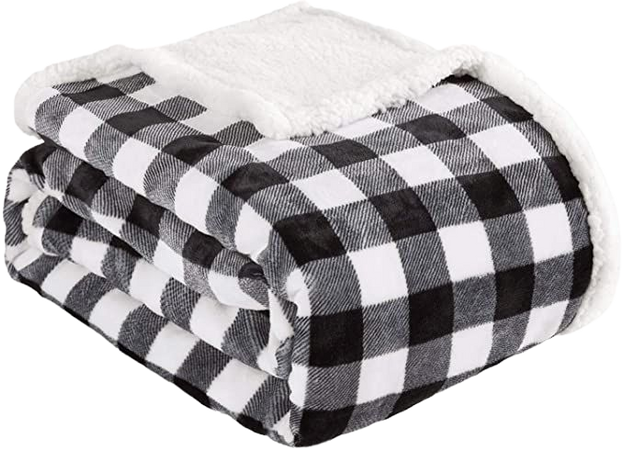 Amazon.com: BEAUTEX Sherpa Fleece Throw Blanket, Super Soft Warm Buffalo Plaid Plush Blankets and Throws, Lightweight Cozy Fuzzy Blanket for Couch Sofa Bed (Black, Throw 50" x 60"): Kitchen & Dining