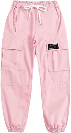 Amazon.com: SANGTREE Women's Cargo Pants Elastic Waist Drawstring Tapered Jogger Pants with Pockets for Women,Pink,M: Clothing, Shoes & Jewelry