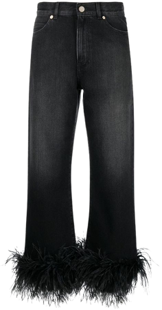 Valentino feather-trim straight-leg Jeans - Farfetch