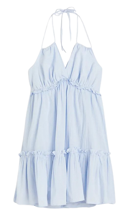 Ruffle-trimmed Halterneck Dress - Light blue - Ladies | H&M US