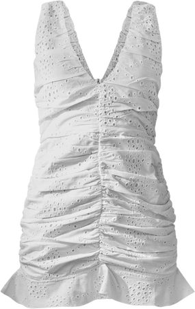 White Broderie Plunge Ruched Frill Hem Bodycon Dress | PrettyLittleThing CA