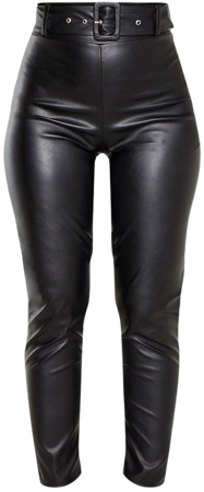 Black Faux Leather Belted Skinny Pants
