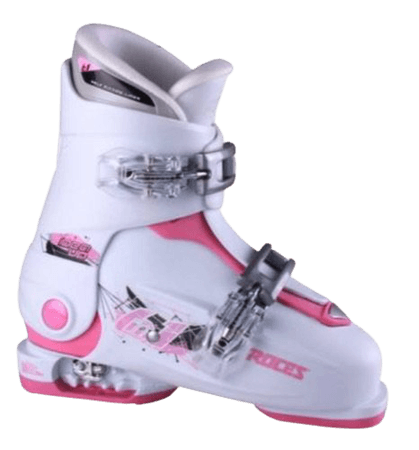 pink and white ski boots