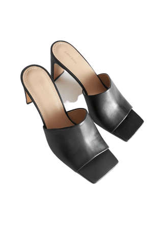 Heeled Leather Square Toe Sandals - Black - Heeled sandals - & Other Stories