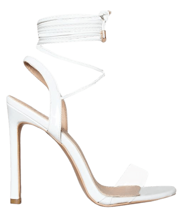 Ella White Transparent Lace Up Heels
