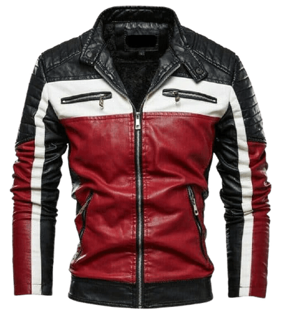 Men's Slimfit Red Black Leather Jacket Motorcycle - Hi5Jackets
