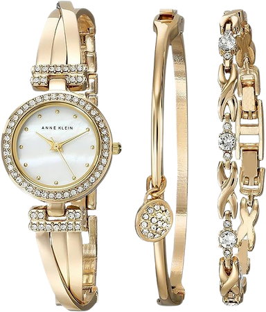 Anne Klein Women's AK/1868GBST Premium Crystal-Accented Gold-Tone Bangle Watch and Bracelet Set : Everything Else