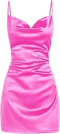 Amazon.com: ZAFUL Womens Sexy Sleveless Spaghetti Strap Sheeny Draped Slip Cocktail Open Back Satin Silky Party Cami Mini Dress(Hot Pink-F, XS) : Clothing, Shoes & Jewelry