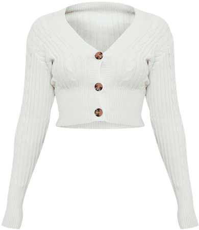 Cream Cable Knit Crop Cardigan | Knitwear | PrettyLittleThing CA