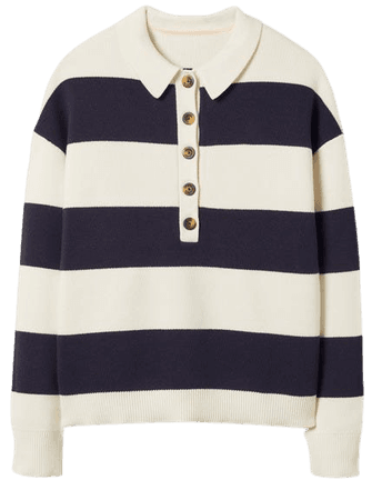 Striped Rugby Jumper - Ivory and Navy Stripe | Boden US