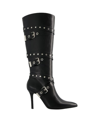 High-heel boots with studded and buckled straps - Shoes - Women | Bershka