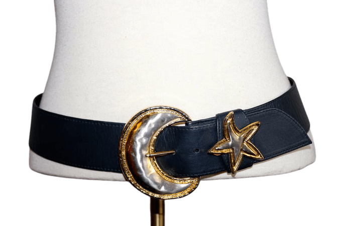 Starry night belt star and crescent moon navy belt womens | Etsy