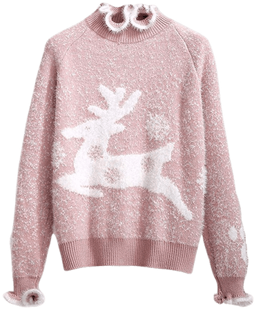 Soluo Women's Crewneck Ugly Christmas Reindeer Pullover Crewneck Snowflakes Patterns Jumper Sweater (Pink) at Amazon Women’s Clothing store