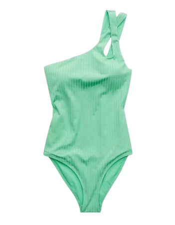 Aerie Ribbed Shine Asymmetrical One Piece Swimsuit