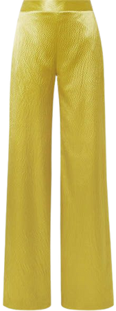 Hammered Silk-satin Wide-leg Pants - Chartreuse