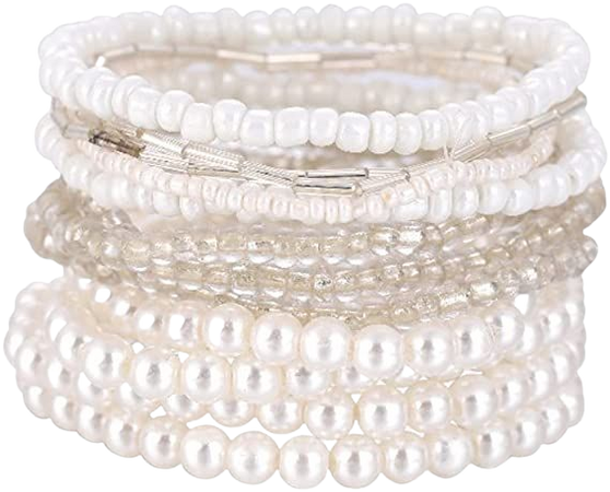 Amazon.com: Women Multilayer Temperament Imitated Pearl Stackable Strand Bracelets Beaded Seed Heart Rhinestone Crystal Stretch Bracelet Wedding Wrist Jewelry-multi white: Clothing, Shoes & Jewelry