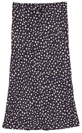 Drawstring Midi Slip Skirt in Simple Floral