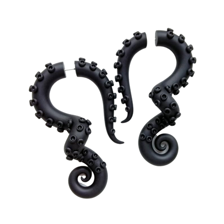 Black tentacle earrings pirate fake gauges goth fake plugs | Etsy