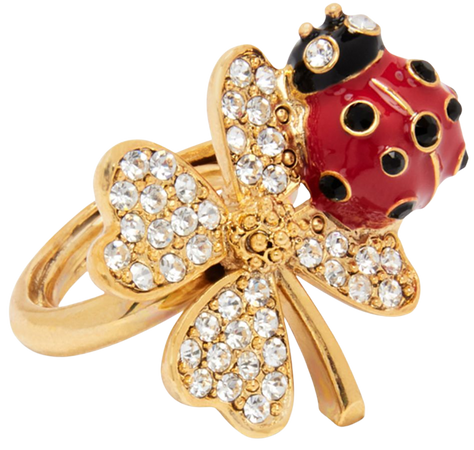 Lady Bug On Crystal Clover Ring By Oscar De La Renta | Moda Operandi