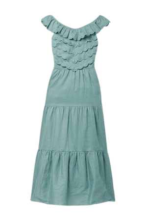 Shannon Open-back Scalloped Tiered Ramie Midi Dress - Gray green