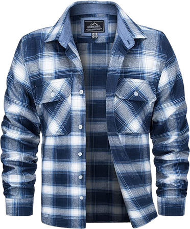 MAGCOMSEN Mens Long Sleeve Shirt Button Up Men's Flannel Shirts Plaid Shirts for Men Work Shirts Casual Shirts Golf Shirts Hiking Shirts Blue White at Amazon Men’s Clothing store