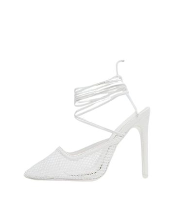 Public Desire Fiesty mesh ankle tie heeled shoe in white | ASOS